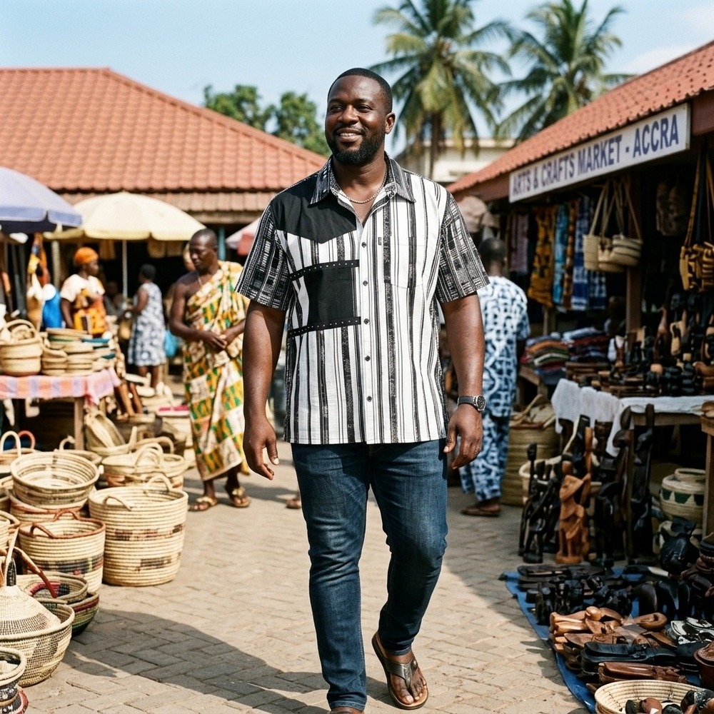 Woodin Mens 3XL Short Sleeve Button Shirt Black White African Batik Print NWT